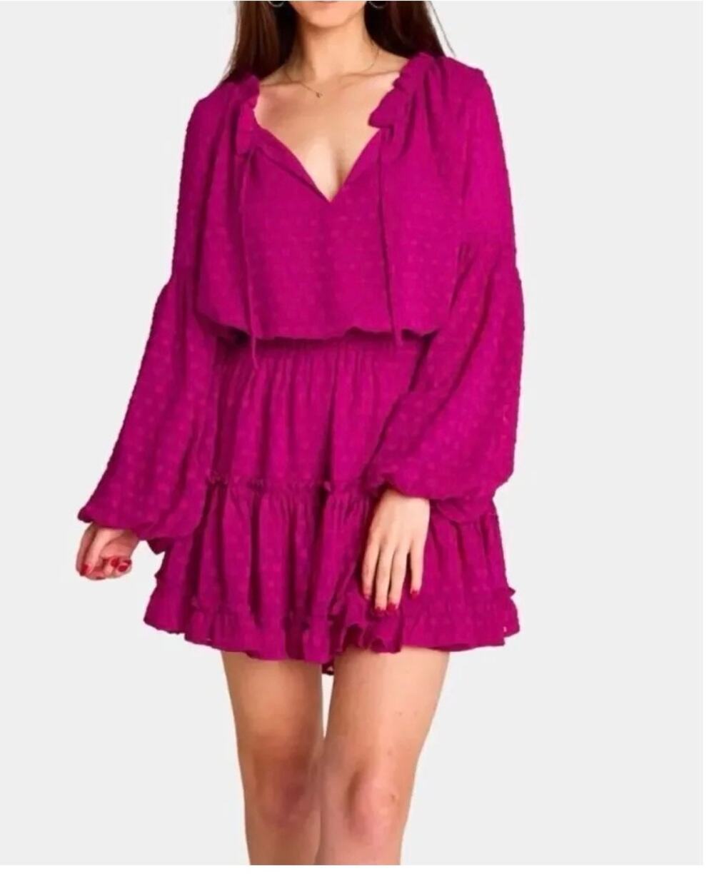 Buddy Love Zozo Mini Long Sleeve dress Fuchsia Pink Size Medium NWOT